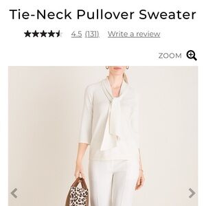 Chico’s Ecru Luxe Tie Neck 3/4 Sleeve Pullover Sweater - Medium (Chico’s 1) NWT